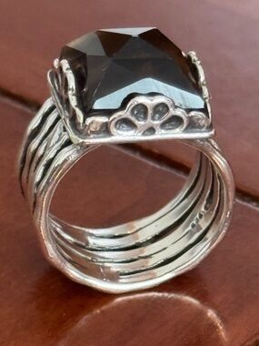 Square Smoky Quartz-Style Sterling 925 Silver Ring
